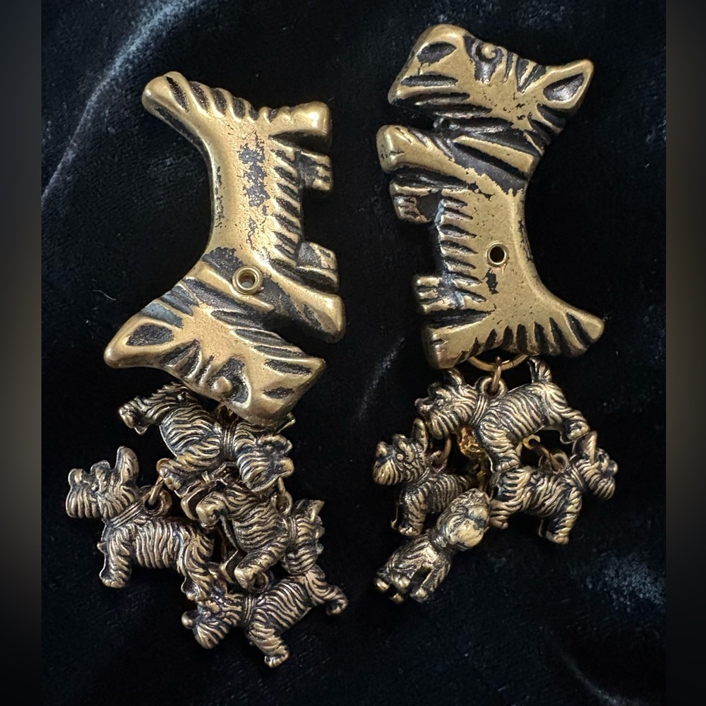 Vintage Brass Scottie Dog Clip On Earrings – Scottie Terrier Statement Jewelry
